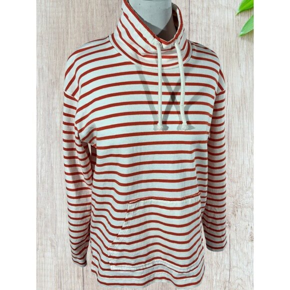 J Crew Womens Red White Striped Mock Neck Pullove Top Kangaroo Pocket Small - Picture 8 of 8